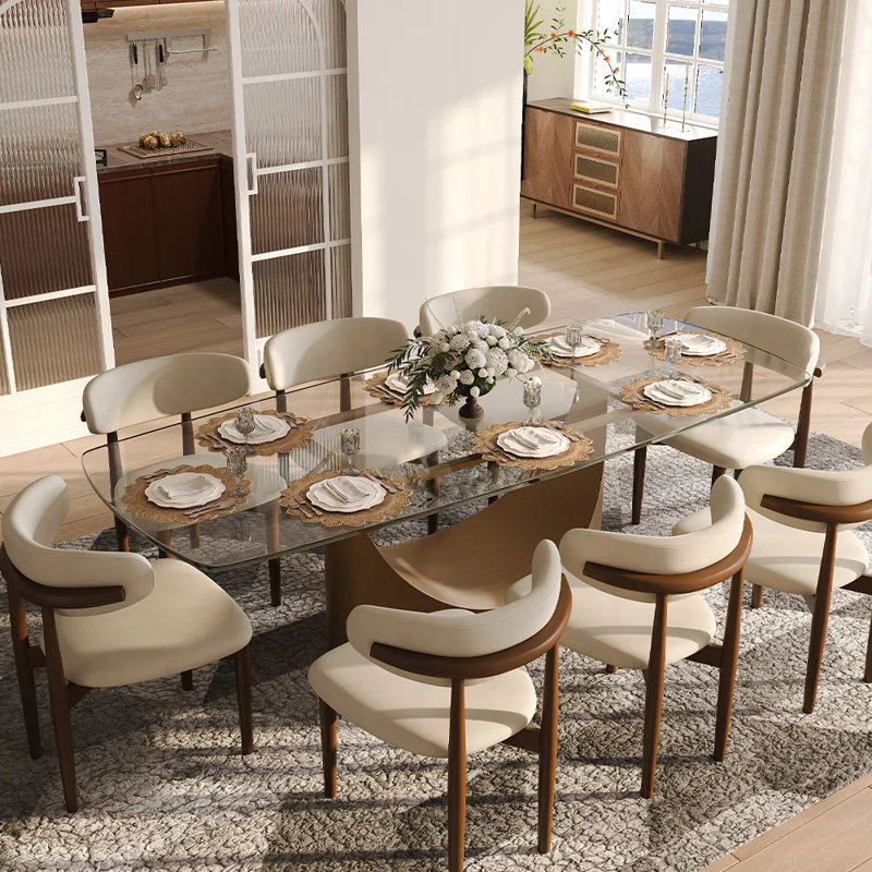 Table de salle à manger moderne en verre avec base en piédestal, Transparent/bronze, H 30,70 po x L 93,7 po x l 39,76 po