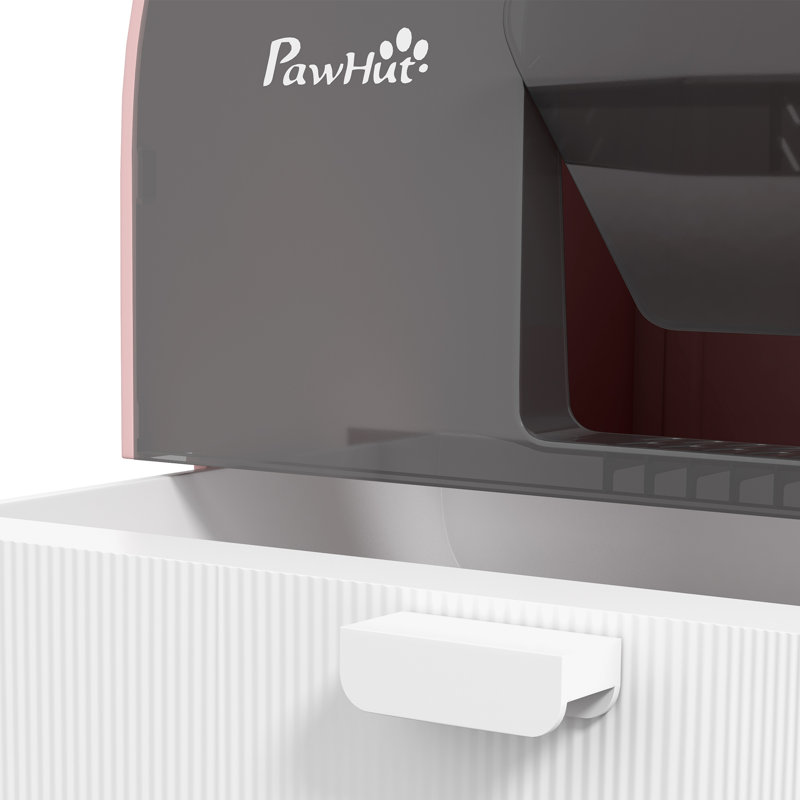 Plastic Litter Box Enclosure with Scoop, Pink/Grey/White