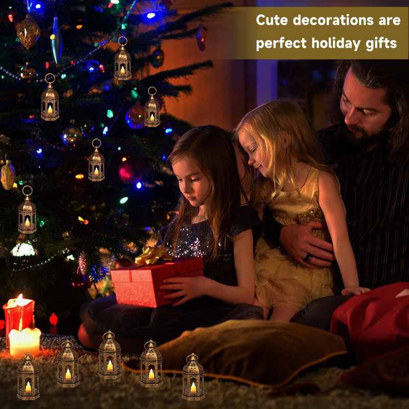 12Pcs Mini Lanterns with Small LED Candle, Bronze