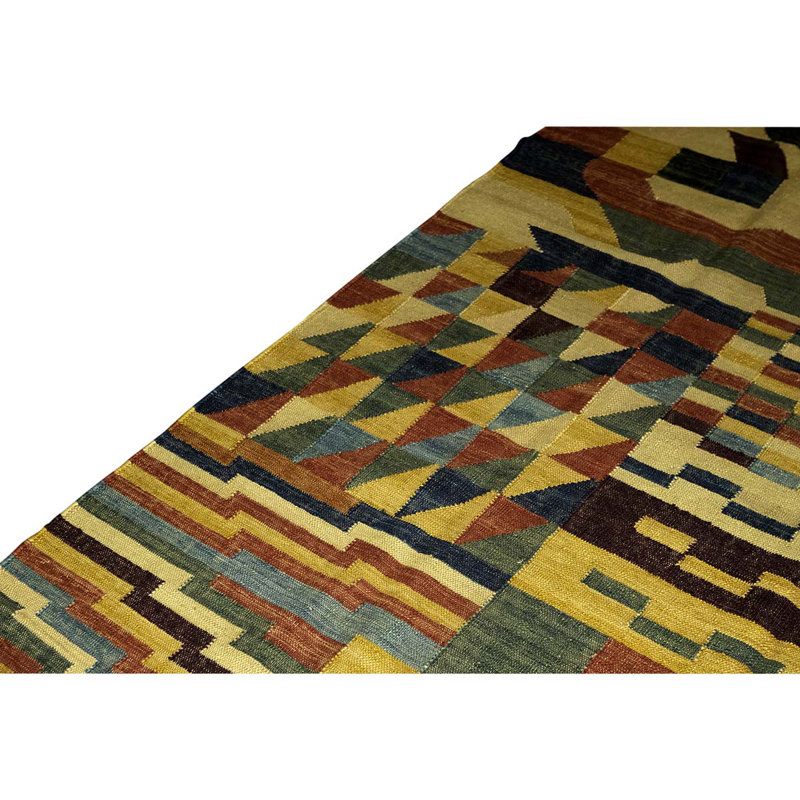 Tapis vert / brun / beige en laine noué à la main 6 pi 2 po x 9 pi