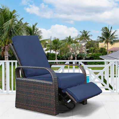 Rattan Recliner Sofa with 360 Swivel, Outdoor Wicker Lounge Chair with Footrest and Soft Cushion -  Red Barrel StudioÂ®, D7A1EC513A9C40F8BB3511E63A9835E9