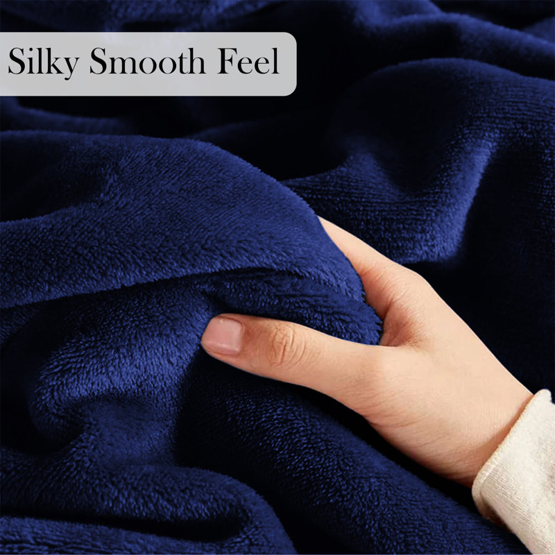 Faux Fur Reversible Fleece Throw Blanket – Soft & Cozy, Kingsize (5'), Navy