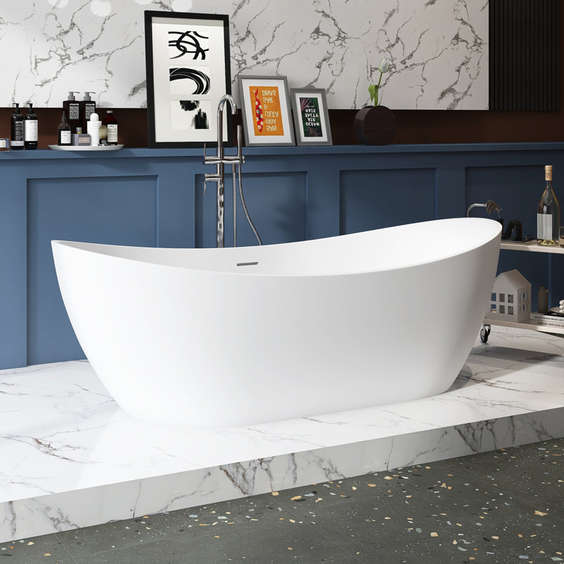 Baignoire de trempage autoportante 100% acrylique 67 po en blanc brillant