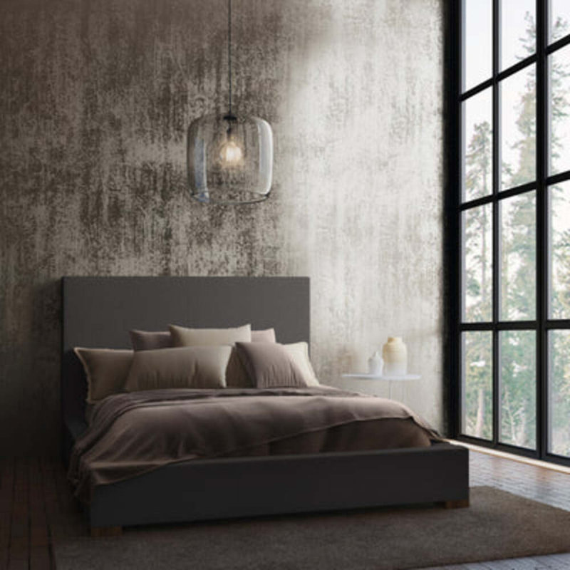 Sloan Upholstered Bed, Box Weave Linen Graphite, Queen, Ebony