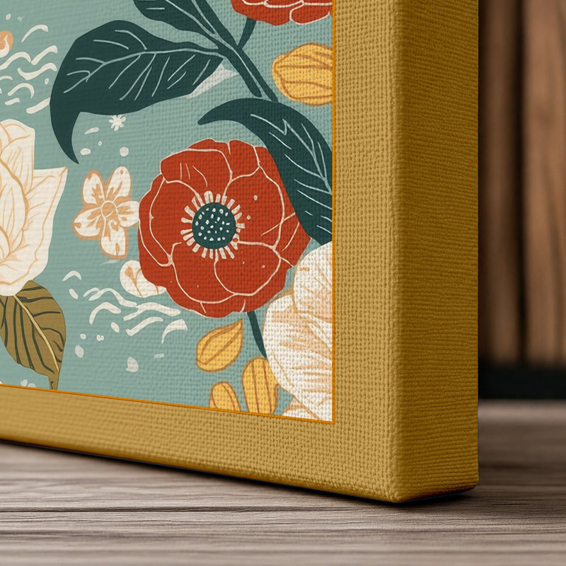 Garden Pattern Botanical - Wrapped Canvas, 24x16 - 61.0 x 40.6 cm, Ochre Border