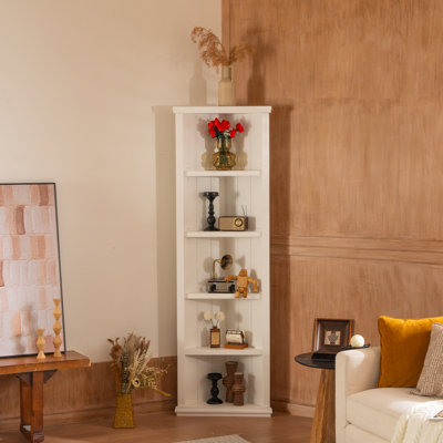 74.45'' Tall White Triangle Sided 5 Bookshelves For Small Areas And Home Storage Multi-Scenario Usage In