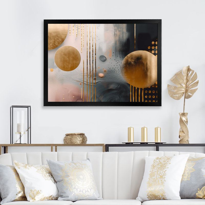 Cercles métalliques sur marbre énergie III - décoration murale abstraite en marbre, H 16 po x l 32 po x P 1 po