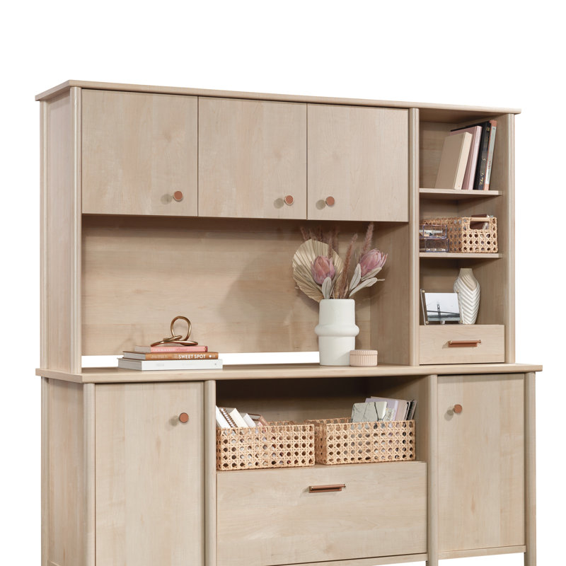Brown Finish Desktop , And Lightweight Panel Construction, Open Storage With Adjustable Shelving, Hidden Behind Doors, Drawer Full Extension Cord Accessibility Panel, Storage,