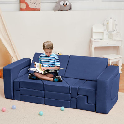 Canapé modulaire pour enfants, canapé modulaire pour enfants 22 pièces, ensemble de jeux imaginatifs, meubles de salle de jeux créatifs pour tout-petits, mousse convertible et coussin de sol, bleu