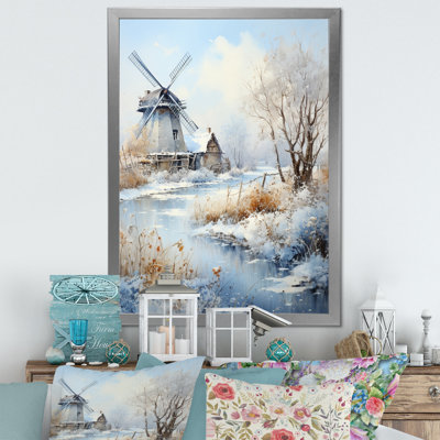 «Snowy Windmill Winter Landscape II - Windmills», art mural