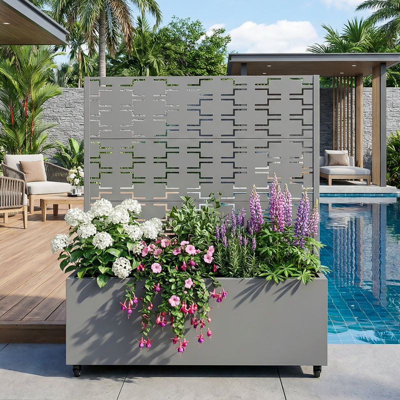 Boîte à fleurs en métal galvanisé avec treillis Forson, H 47 po x l 47 po x P 16 po, Gris