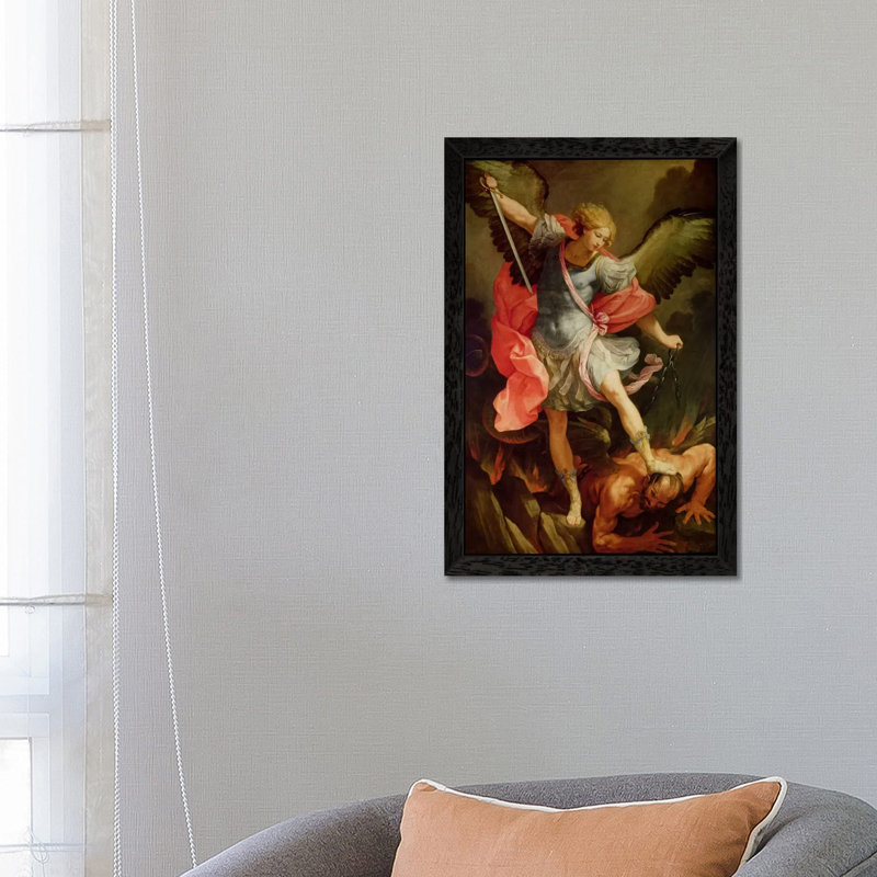 The Archangel Michael Defeating Satan by Guido Reni - Print on Canvas, 101.6 cm H x 66.04 cm W, Black Framed Canvas