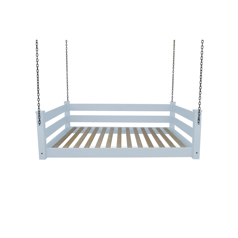 Lit de jour suspendu en bois massif Adrow, blanc, Double