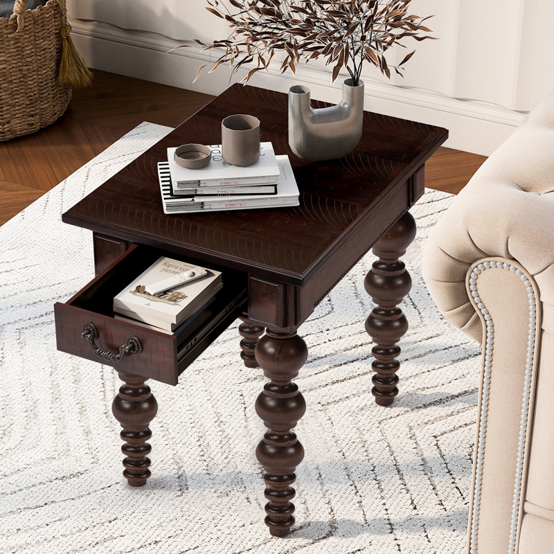 Solid Wood End Table with Drawer, Espresso