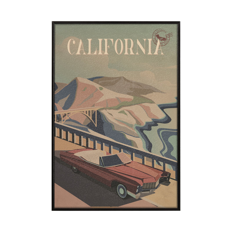 «California Go» par Simone, reproduction d'art encadrée sous verre, Cadre flottant noir, H 15,5 po x l 10,5 po x P 1,5 po