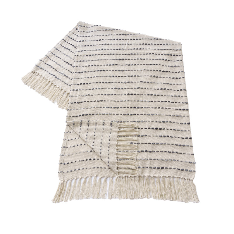 Deep Ombre Striped Handmade Woven Throw Blanket with Fringe, Black