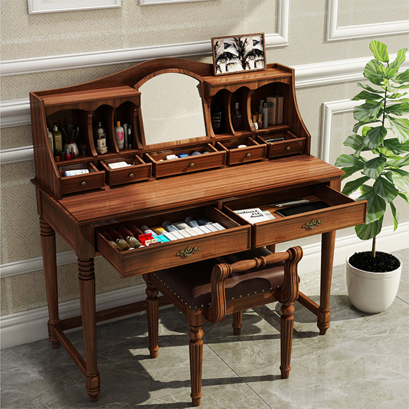 Coiffeuse, table de maquillage et bureau de 47,24 po en bois massif brun de style américain