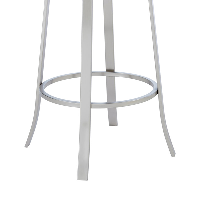 Xadriel Contemporary 30" Bar Height Barstool in Brushed Stainless Steel Finish and Grey Faux Leather