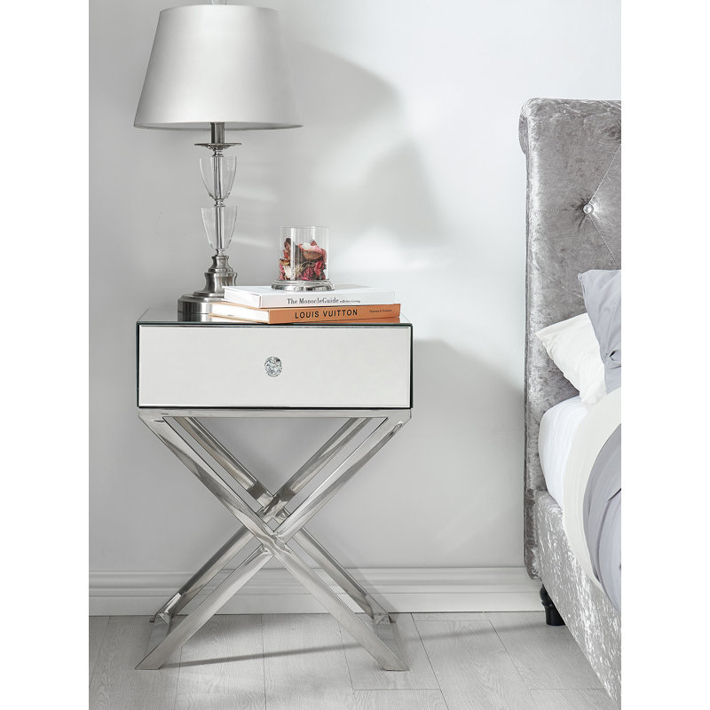 Hausman Elegant Mirrored 1 Drawer Bedside Table