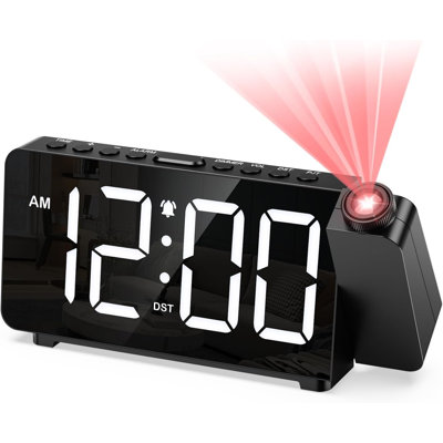 Réveil à projection pour plafond de chambre à coucher, horloge de projection numérique avec luminosité réglable et fonction Snooze, alimenté par USB avec pile de secours intégrée, affichage de l'heure, de la date, de l'année et de la températur