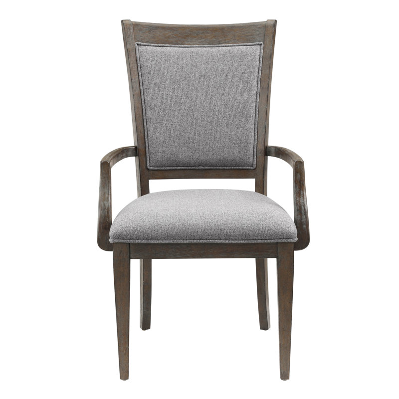Ensemble de 2 fauteuils transitionnels gris et brun, tissu et revêtement de siège en bois