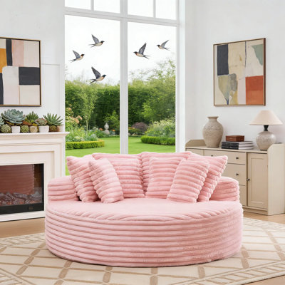 70.8" Round Corduroy Cloud Sofa, Deep Compression Seat Chair with Plush Back & Removable Pillows