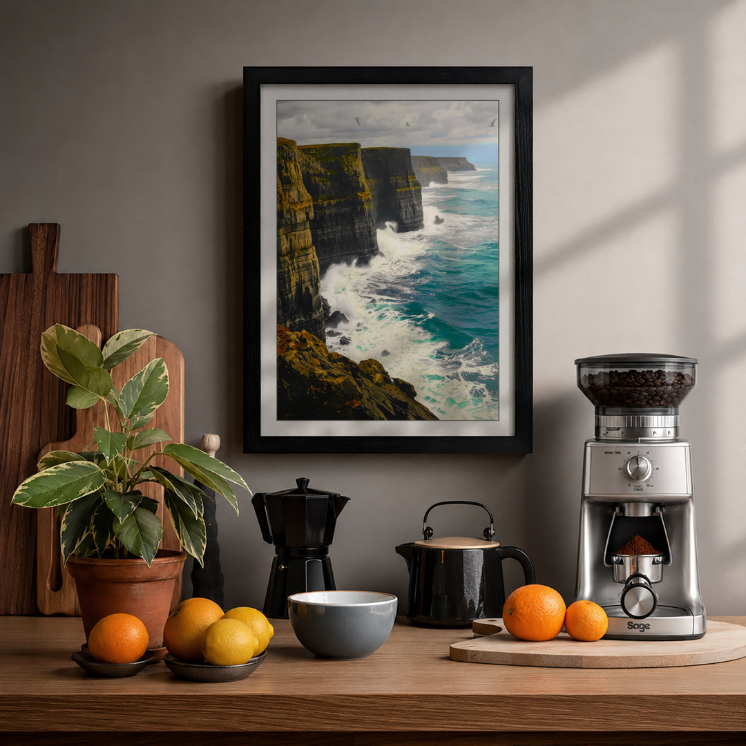 Cliffs and Crashing Waves Coastal - Framed Print