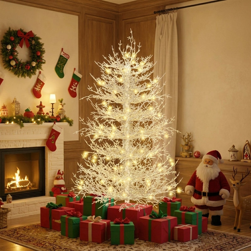 Sapin de Noël artificiel illuminé 4 pi, arbre de Noël articulé 280 pointes, 230 lumières DEL blanc chaud, arbre de Noël corail des Fêtes pour la fête à la maison