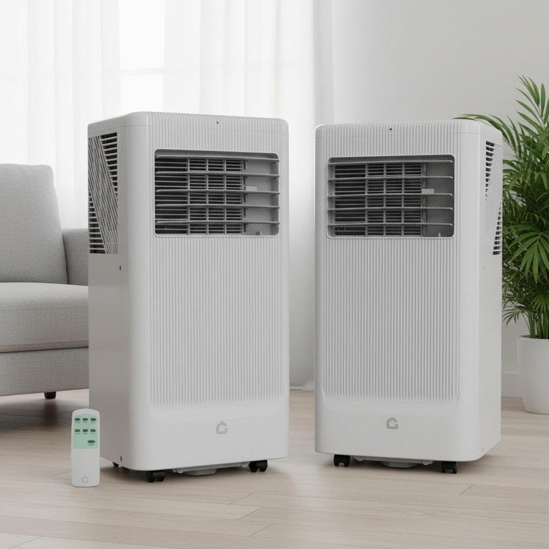 Paquet de 2 climatiseurs portatifs de 10 000 BTU, unité de climatisation 3 en 1 avec déshumidificateur et ventilateur, refroidit 450 pieds carrés chacun, mode veille silencieux et télécommande pour la chambre à coucher ou le bureau