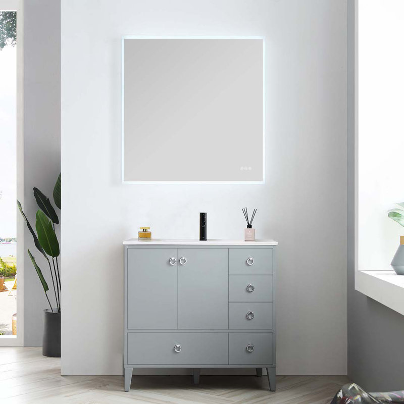 Meuble-lavabo simple 36 po avec lavabo, Gris métallique