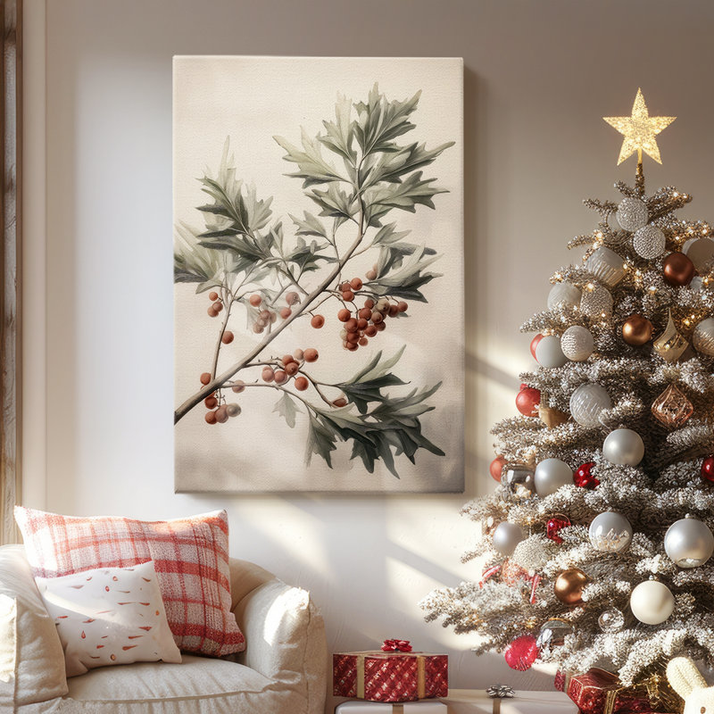 Tinsel - Chuchotement doré de gui - Toile tendue avec châssis de qualité supérieure, H 18 po x l 12 po