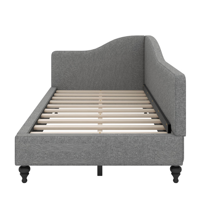 L-Shaped Linen Daybed With Solid Wood Legs, Gray, Twin