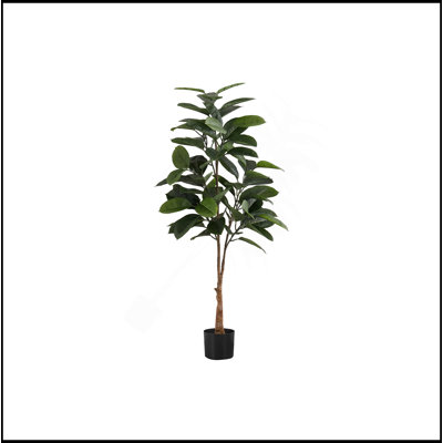 Plante artificielle, 52 po de hauteur, hévéa, intérieur, faux, faux, plancher, verdure, pot, véritable touche, décoratif, feuilles vertes, pot noir