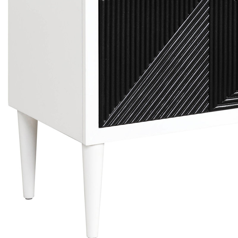 Table de chevet décorative pour chambre à coucher blanche et noire - 2 tiroirs avec façade fascinante