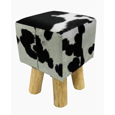 Tabouret et pouf carrés BECK en cuir de vache noir et blanc