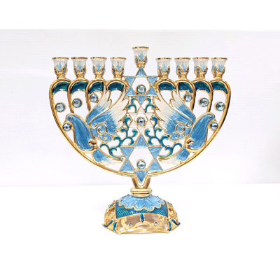 Hand Painted Dove Menorah With Crystals
