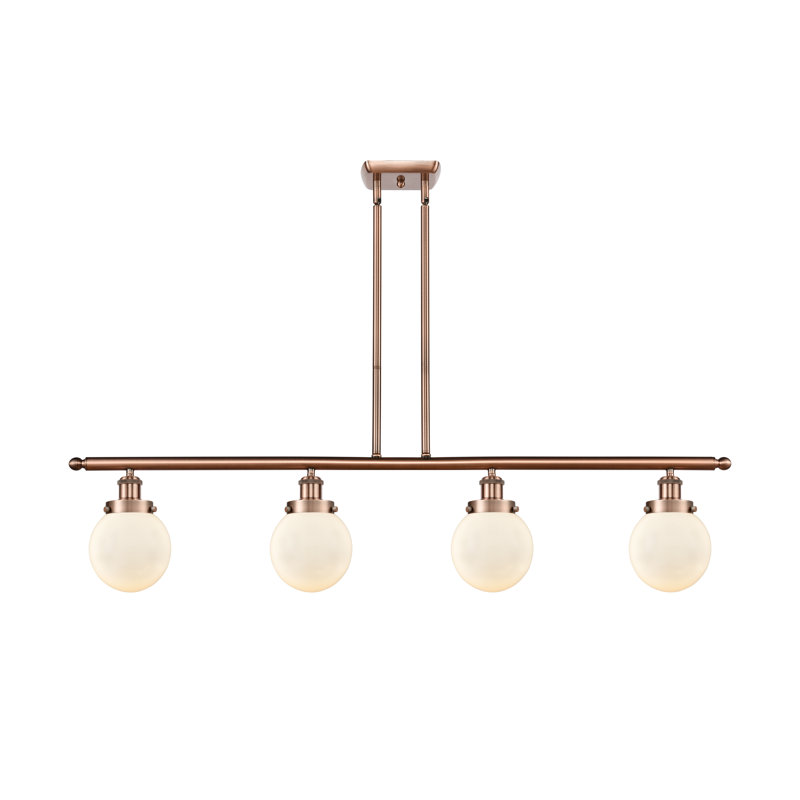 Chippewa 4 - Light Kitchen Island Pendant, Matte White, LED, Antique Copper