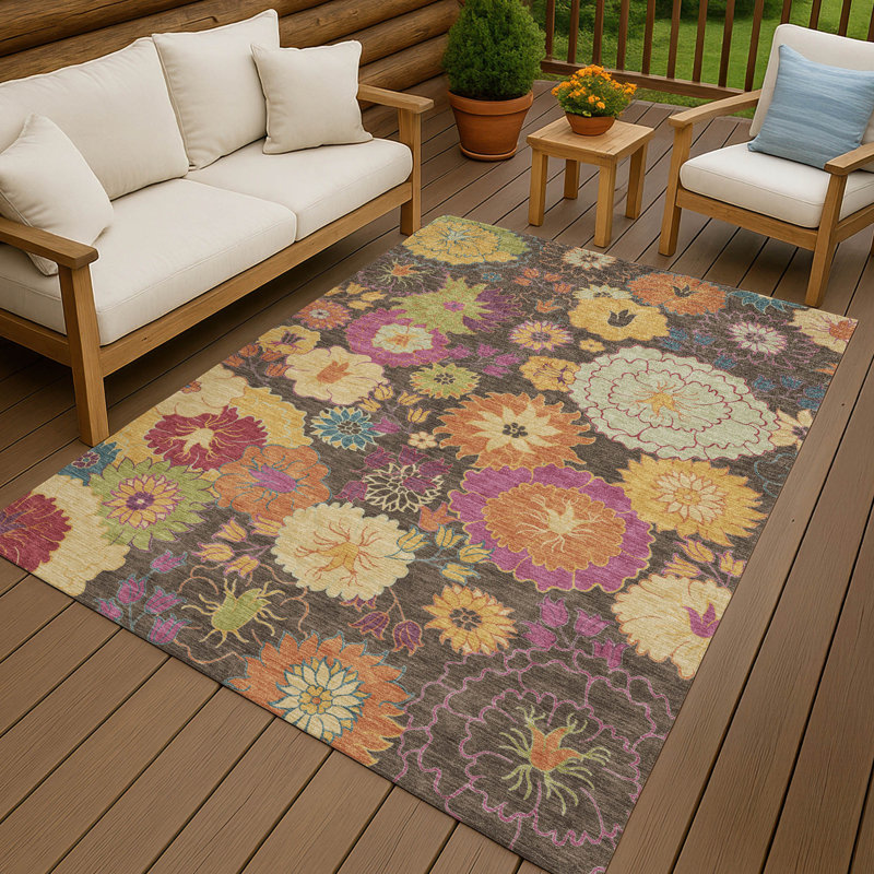 Machine Washable Indoor/Outdoor Chantille ACN2293 Floral Rug, Rectangle 3' x 5'