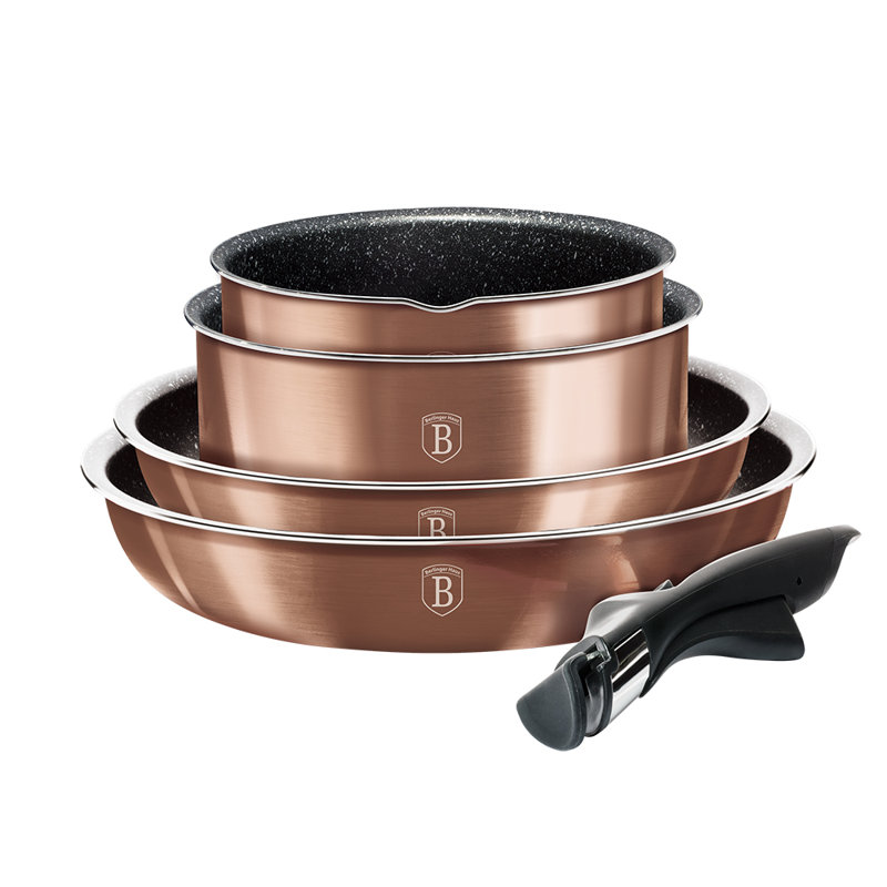 9 - Piece Non-Stick Aluminum Cookware Set, Rose Gold