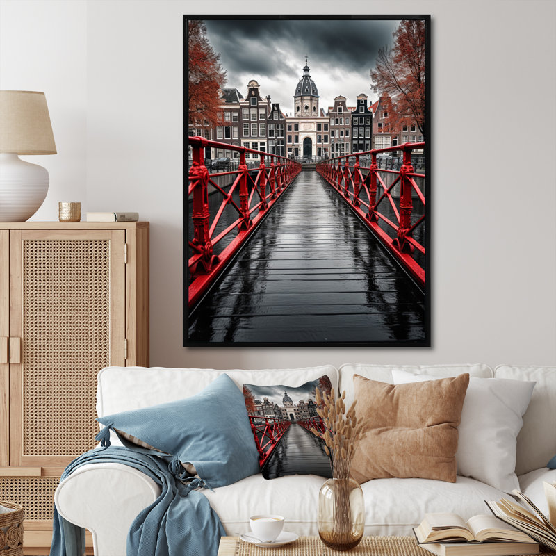 Amsterdam, paysage urbain magnifique I - impression, H 40 po x l 30 po x P 1,5 po, Cadre flottant noir