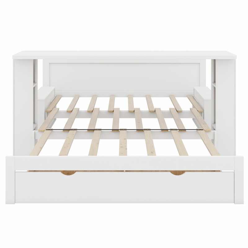 Lit de jour multifonctionnel, bureau amovible, tiroirs de rangement, table d'appoint hydraulique, Blanc