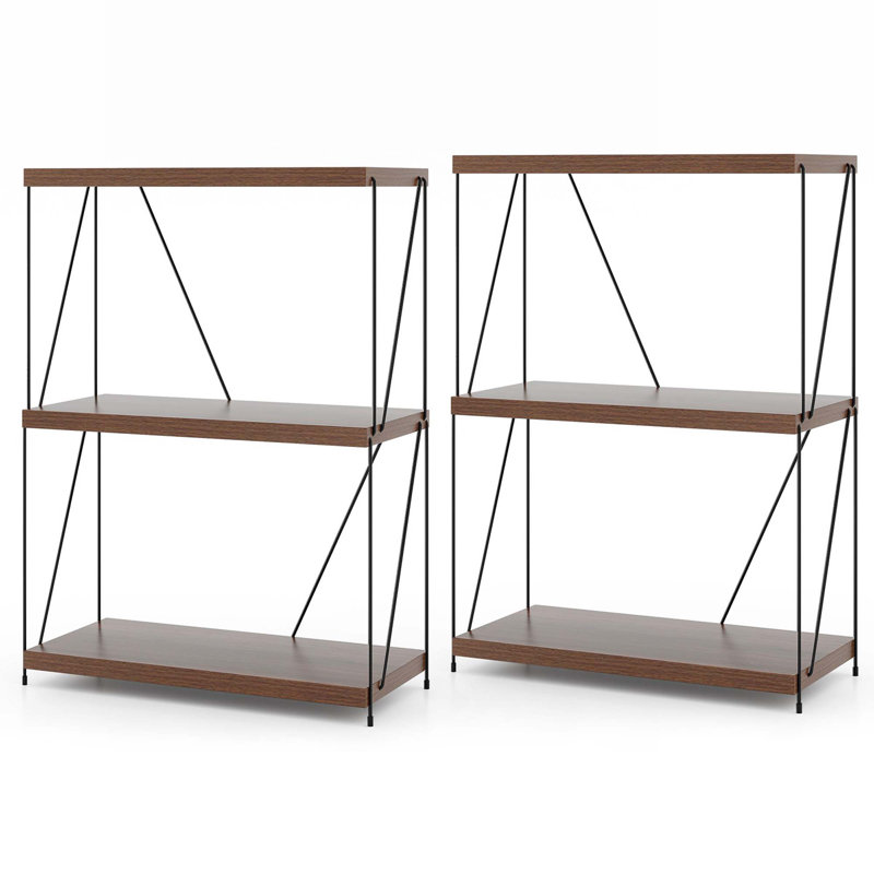 Rebrilliant 2 Pcs 3-tier Multipurpose Display Rack Freestanding Bookcase With Metal Frame Walnut