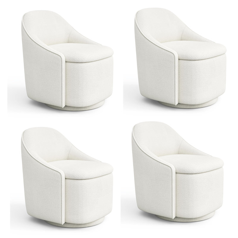 Aimilia Upholstered Chenille Swivel Storage Dining Chair ( Set of 4), Verna Beige Chenille