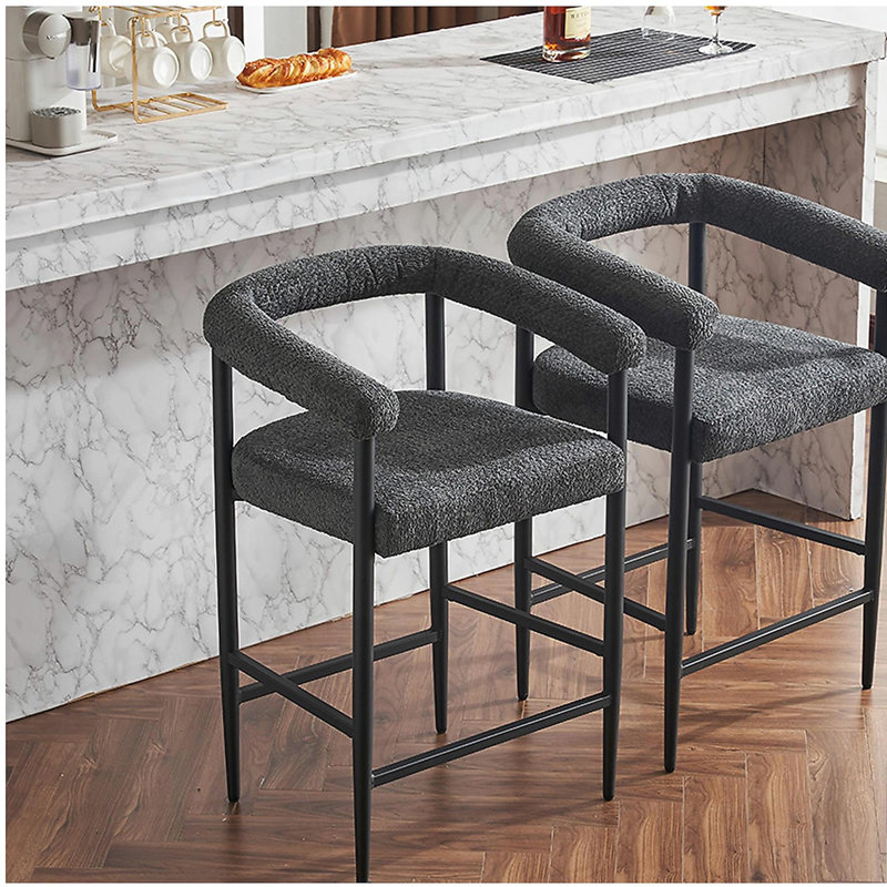 Ensemble de 2 tabourets de bar modernes en tissu de velours, tabouret de bar avec structure en métal et accoudoirs, tabouret de bar pour îlot de cuisine, restaurant