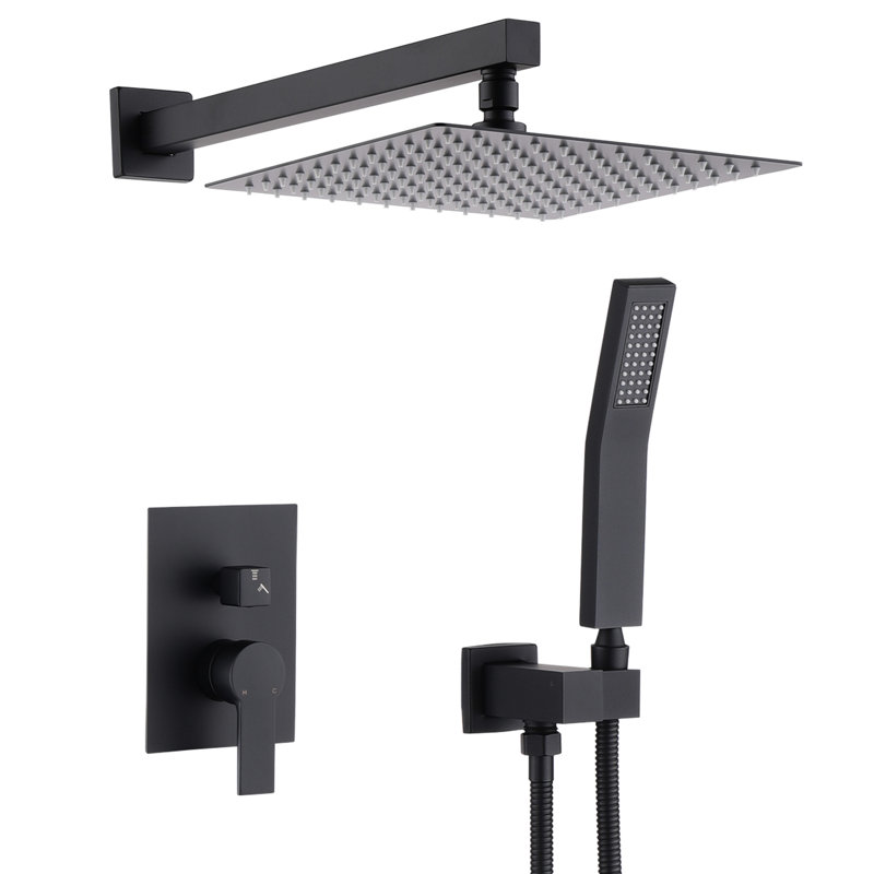 Douche de salle de bain en acier inoxydable noir mat - pomme de pluie 12 po et système équilibré portatif 12 po