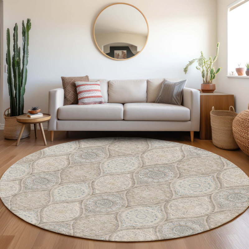 Premium Machine Washable Prisco Taupe Rug, Round 8'