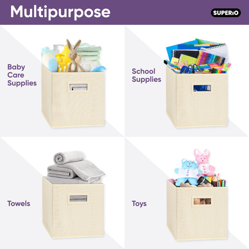 Collapsible Fabric Organizing Bin, Foldable Space Saver Storage Solution, Pack of 1, by Superio, Beige
