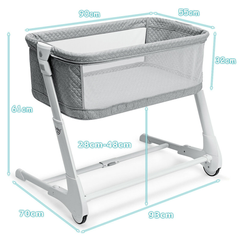Bedside Cot with Mattress and Stand, Dark Grey