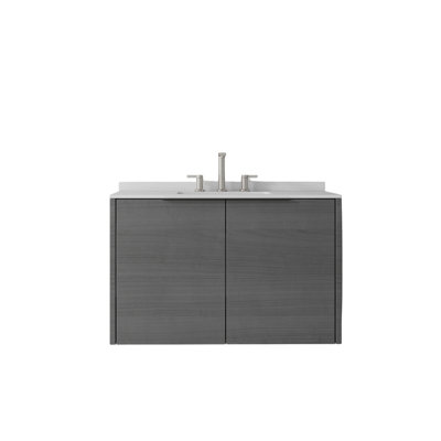 36 Inch Floating Bathroom Vanity with Cultured Marble Countertop & Backsplash, Wall-Mounted Plywood Cabinet, Soft-Close Door, Ceramic Sink