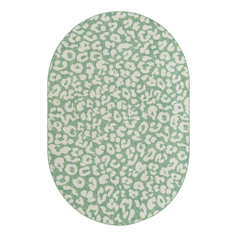 Tonquin Animal Print Machine Woven Polypropylene Indoor / Outdoor Area Rug in Blue/Gray, Oval 5'3" x 8'